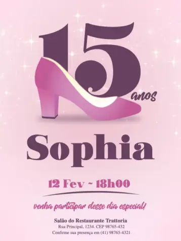 Convite 15 Anos Glamoroso Debutante editável e personalizável