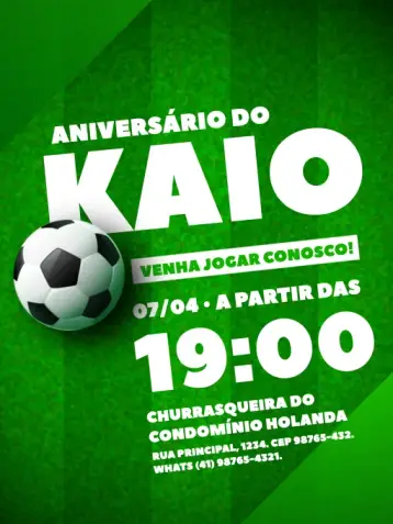 Convite 1 Futebol Verde editável e personalizável
