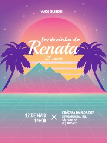 Convite S De Tardezinha Rosa Sol editável e personalizável