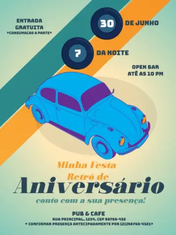 Invitación Fusca Retrô Verde editable y personalizable