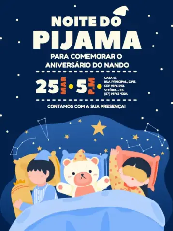 Invitación Fiesta De Pijama Juguete editable y personalizable