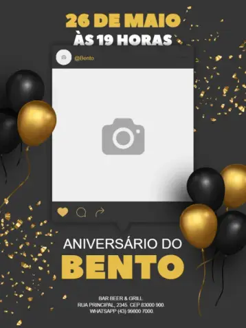Invite Festa De Balões Dourados E Fundo Preto Balão editable and customizable