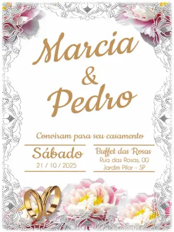 Convite Casamento Rustico Para Editar Dourado editável e personalizável
