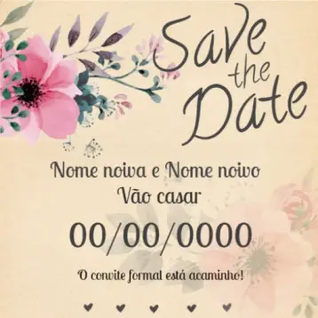 Convite Save The Date Coração para casamento ou celebração especial. – tema casamento (floral, vintage, rústico, rosa, primavera, romântico)