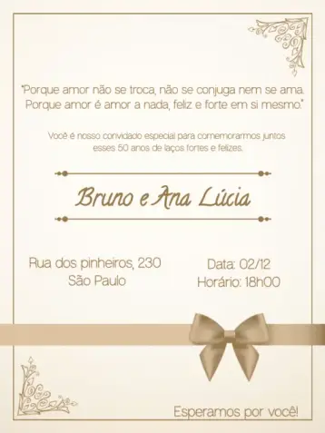 Convite Bodas Ouro Comemoração editável e personalizável