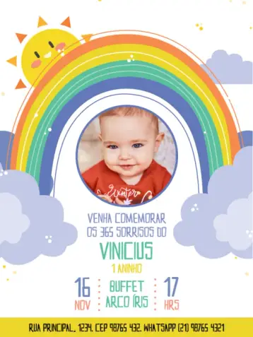 Invitación Sonrisas Bebé Arco Iris Celebración editable y personalizable