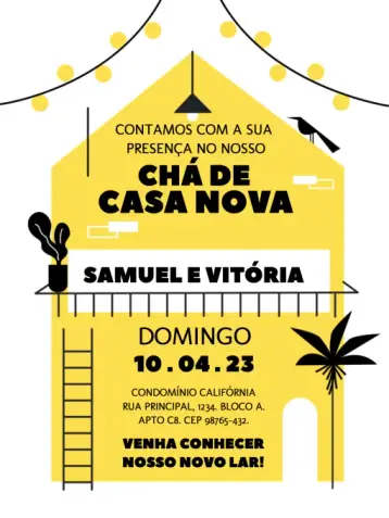Convite Chá De Casa Nova Para Imprimir Comemoração editável e personalizável