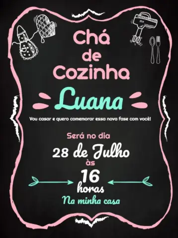 Convite Chá De Cozinha - Modelo Quadro Negro 4 Festa editável e personalizável