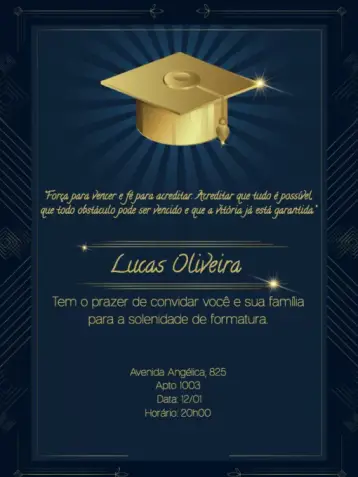 Convite Formatura Whatsapp para formatura – tema formatura (azul, dourado, brilho, geométrico, moderno, elegante)