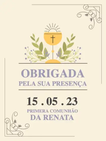 Invite Thank You Card First Communion Attendance Delicate Beige editable and customizable