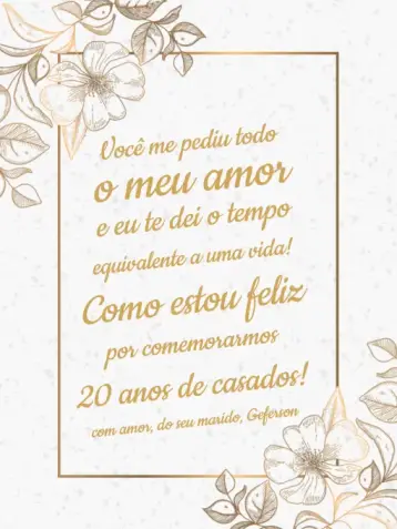 Convite Cartão De Comemoração Bodas Claro Casal para aniversário de casamento. – tema cartão (floral, dourado, claro, elegante, romântico, moderno)