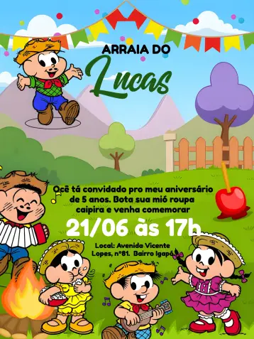 Invite Arraiá Turma Da Mônica Arraia editable and customizable