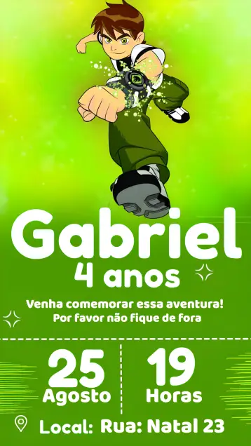 Convite Ben 10 Bolo editável e personalizável