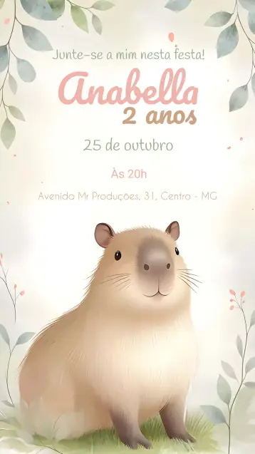 Invite Capivara Watercolor Girl editable and customizable