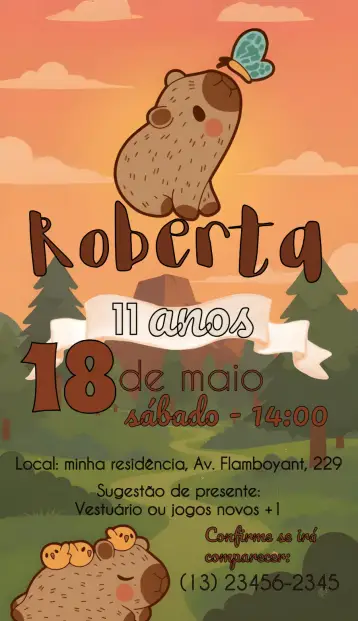 Invite Capivara Party editable and customizable