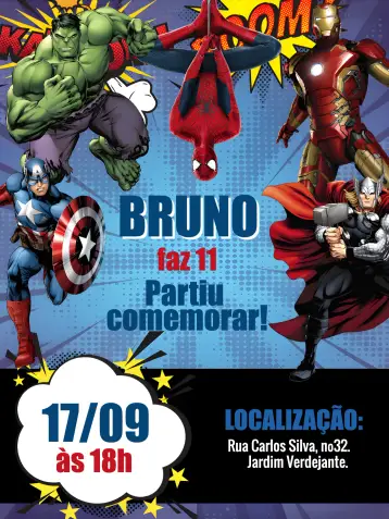 Convite Vingadores Ferro editável e personalizável