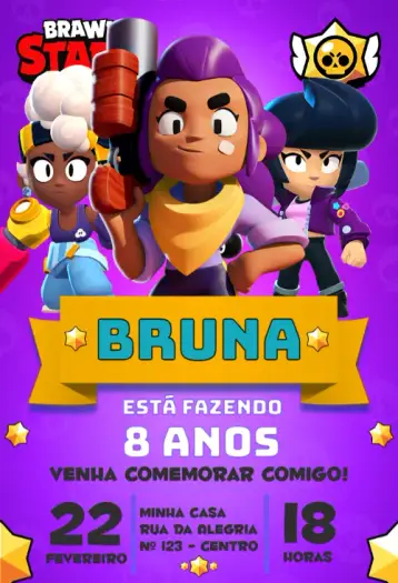 Invitación Brawl Stars Trío de Chicas editable y personalizable