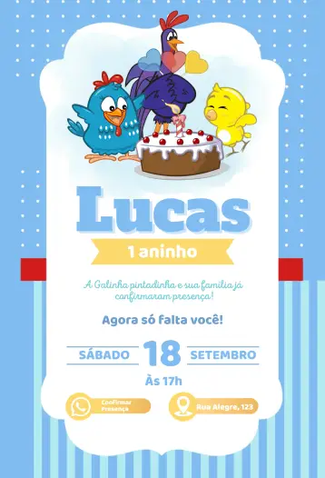 Convite Galinha Pintadinha editável e personalizável