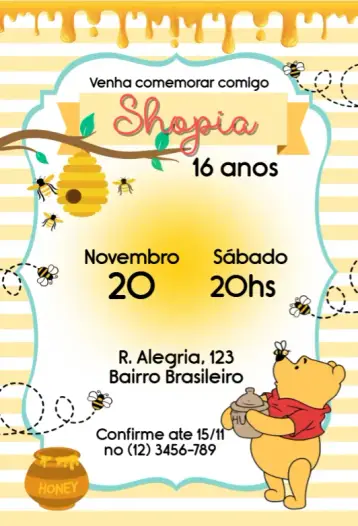 Convite Ursinho Pooh editável e personalizável