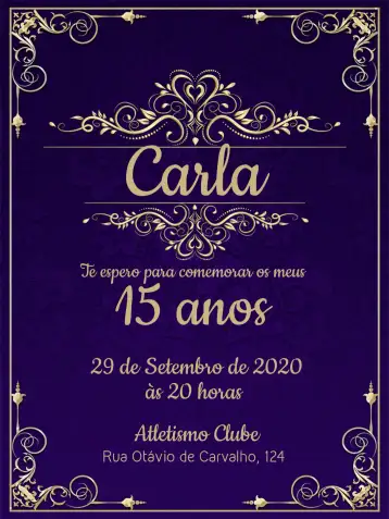 Convite 15 Anos - Azul Com Arabescos Dourados Festa editável e personalizável