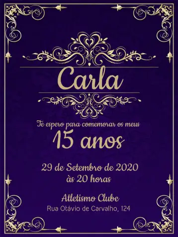 Convite 15 Anos - Azul Com Arabescos Dourados Festa para festa de 15 anos. – tema 15 anos (elegante, moderno, dourado, azul, luxuoso, clássico)