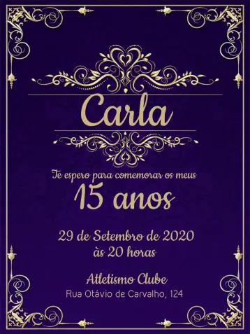 Convite 15 Anos - Azul Com Arabescos Dourados Festa para festa de 15 anos. – tema 15 anos (elegante, moderno, dourado, azul, luxuoso, clássico)