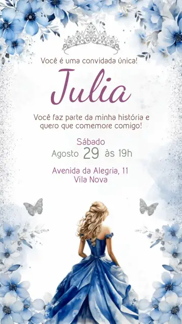 Convite 15 Anos Debutante Menina para festa de 15 anos e debutante. – tema 15 anos (floral, delicado, romântico, moderno, colorido, elegante)