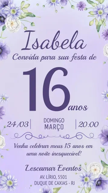 Convite 15 Anos Floral editável e personalizável