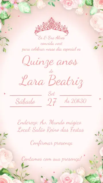 Convite 15 Anos Floral Borboletas para festa de 15 anos. – tema 15 anos (floral, delicado, rosa, glamouroso, romântico, natural)
