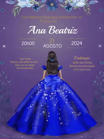 Convite 15 Anos Floral Debutante editável e personalizável