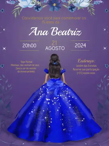 Convite 15 Anos Floral Debutante para festa de 15 anos e debutante. – tema 15 anos (floral, elegante, dourado, glitter, moderno, romântico)