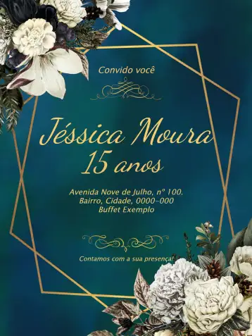 Convite 15 Años Floral Rosas para fiesta de 15 años – tema 15 años (floral, verde, romántico, elegante, moderno)