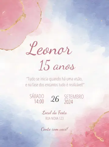 Convite 15 Anos Marmorizado Digital para festa de 15 anos. – tema 15 anos (marmorizado, glitter, rosa, dourado, elegante, moderno)