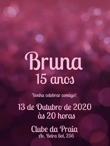 Convite 15 Anos Rosa Com Glitter Menina editável e personalizável