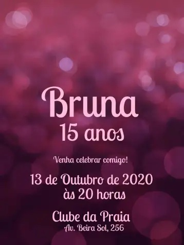 Convite 15 Años Rosa Con Purpurina Chica para cumpleaños de 15 años. – tema 15 años (rosa, glitter, femenino, brillo, moderno, festivo)