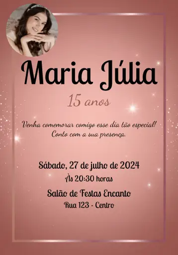 Invitación 15 Años Rosado Con Foto Adulto editable y personalizable