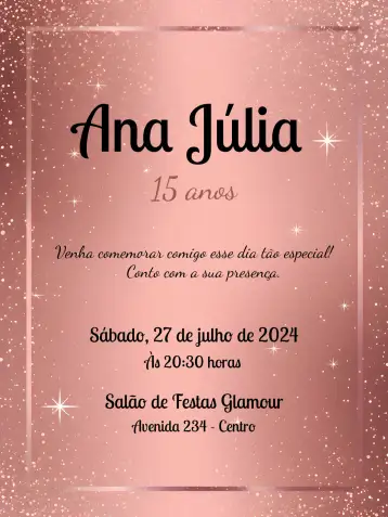 Convite 15 Years Rosé Party para 15th birthday. – tema birthday (rosé, glitter, elegant, modern, feminine)
