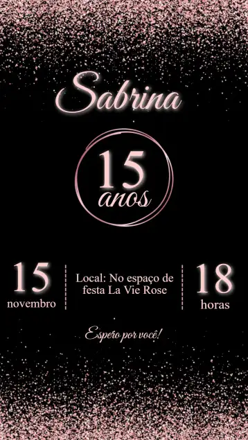 Convite 15 anos rose gold e preto para festa de 15 anos. – tema 15 anos (rose gold, preto, elegante, moderno, glamouroso, sophisticated)
