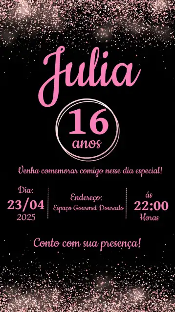 Convite 15 Anos Rosê Gold Preto editável e personalizável