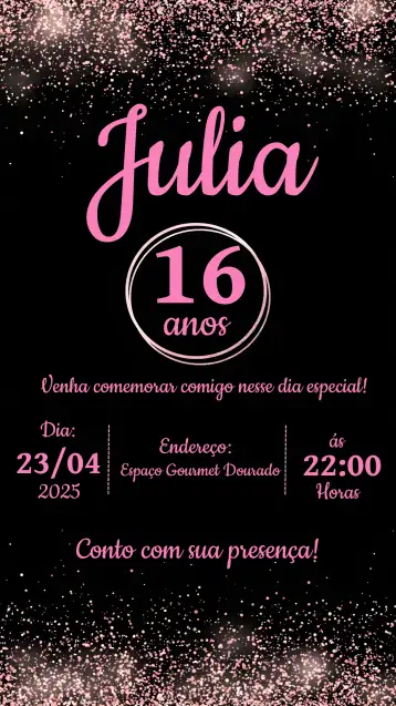 Convite 15 Anos Rosê Gold Preto editável e personalizável
