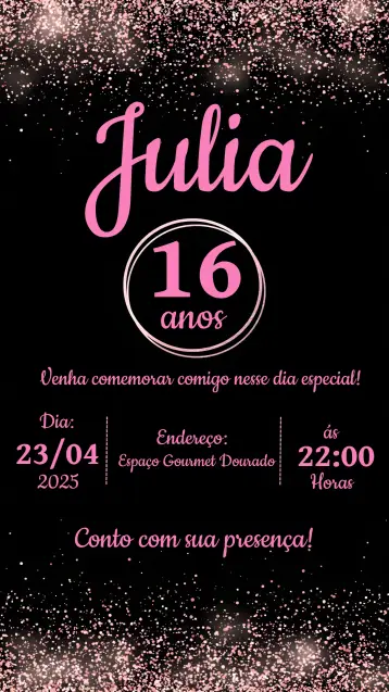 Convite 15 Anos Rosê Gold Preto para ideal para festas de 15 anos e debutantes. – tema 15 anos (rosê, dourado, preto, glitter, luxuoso, elegante)
