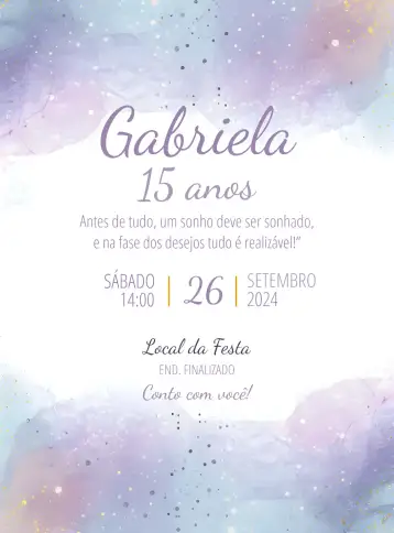 Convite 15 Glitter Roxo para festa de 15 anos. – tema 15 anos (glitter, roxo, branco, lilás, moderno, elegante)