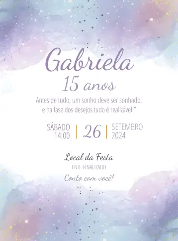 Convite 15 Glitter Roxo para festa de 15 anos. – tema 15 anos (glitter, roxo, branco, lilás, moderno, elegante)