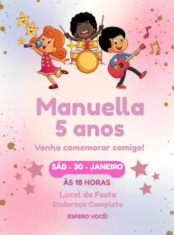 Convite 3 Palabritas Niña para cumpleaños infantil – tema más buscados (rosa, lúdico, delicado, infantil, colorido, amoroso)