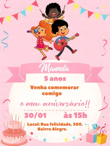 Invite 3 Little Words Pink Kids editable and customizable