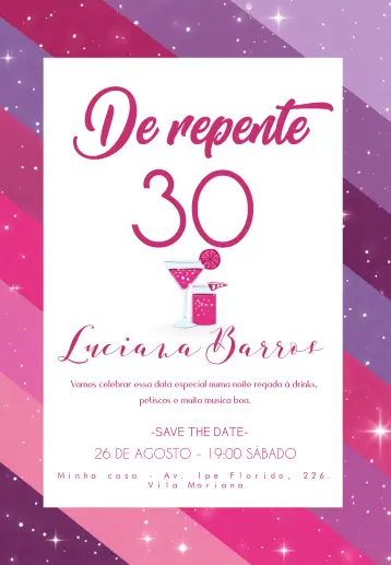 Invitación 30 Años Drinks Trintei editable y personalizable