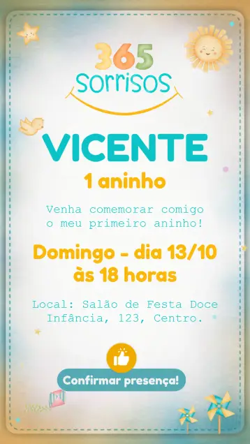 Invitación 365 Sonrisas Rayo editable y personalizable