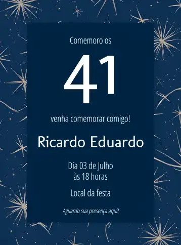 Convite 40 Anos Homem Azul Marinho Adulto editável e personalizável