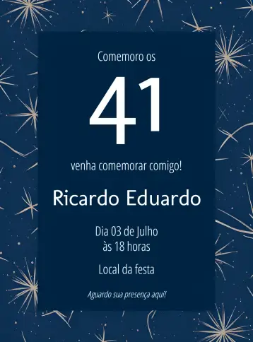 Convite 40 Years Navy Blue Adult Man para 40th birthday of a man. – tema birthday (elegant, modern, navy blue, minimalist, sophisticated)