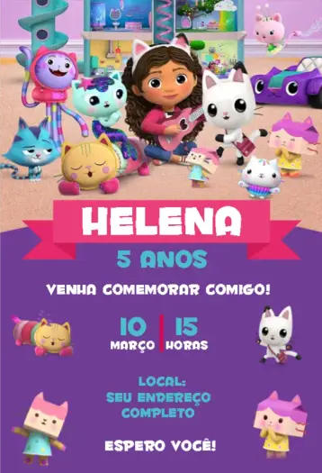 Convite A casa mágica da Gabby 3 editável e personalizável